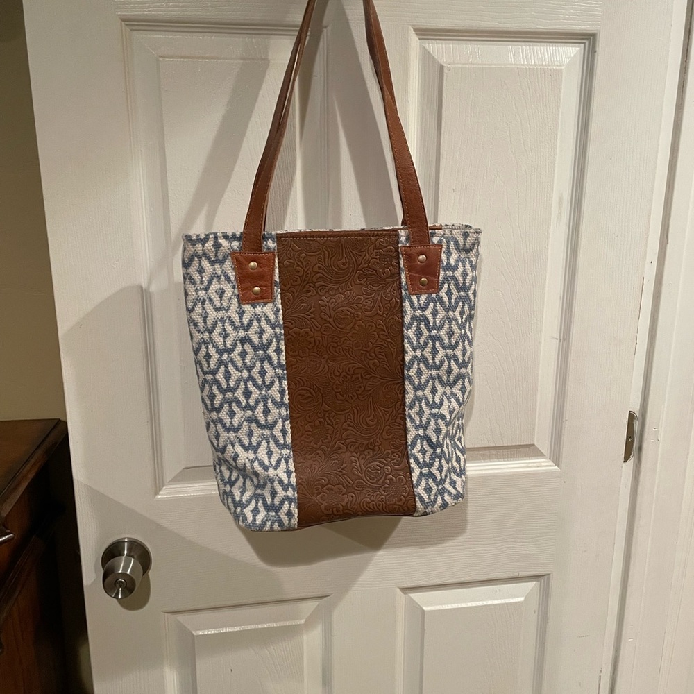 Myra Bag Blue and Brown Tote